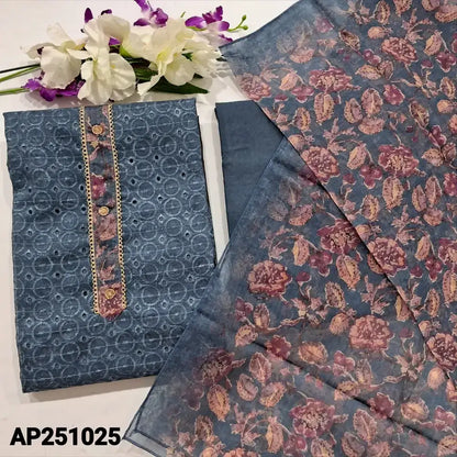 Bluish grey schiffli embroidered silk cotton salwar material ap251025-Neidhal