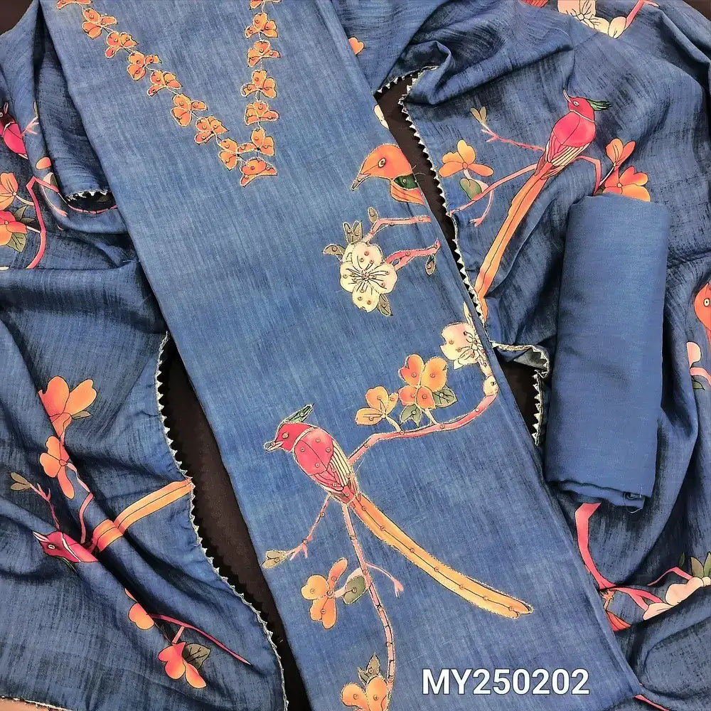 Bluish Grey Spun Silk Cotton Salwar Material MY250202 -Neidhal