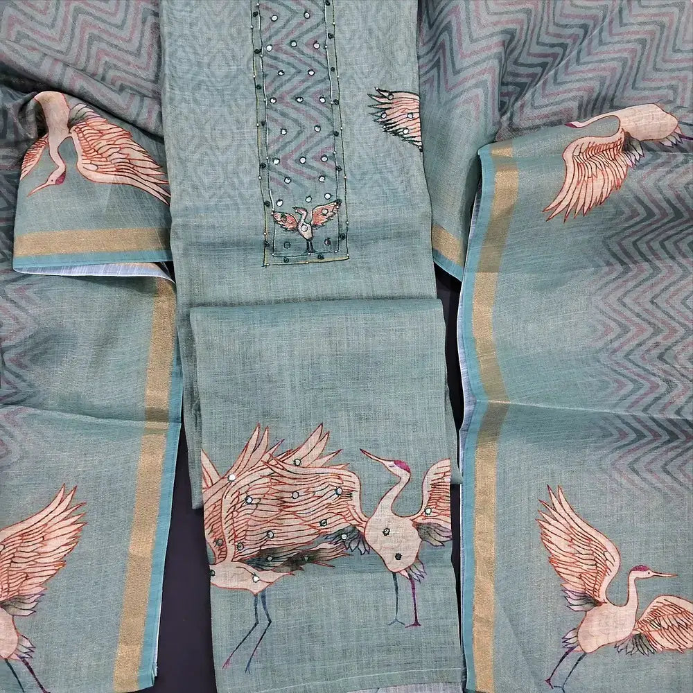 Bluish grey tissue silk cotton salwar material jn250216-Neidhal