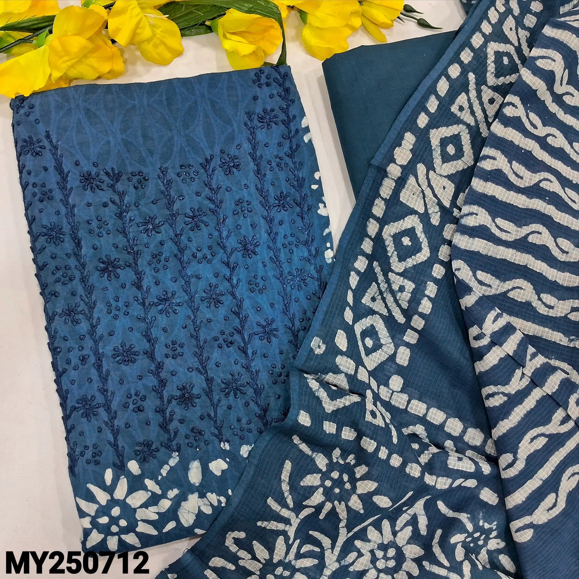 Bluish grey wax batik jakard cotton salwar material my250712-Neidhal