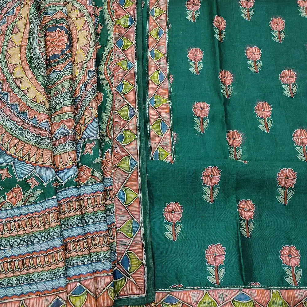 Bottle green digital floral printed silk cotton salwar material mr252604-Neidhal