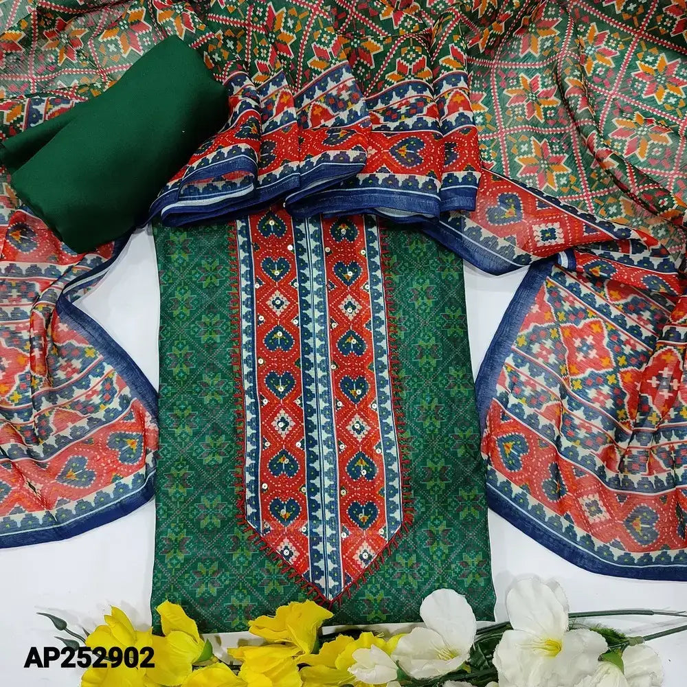 Bottle green digital printed silk cotton salwar material ap252902-Neidhal