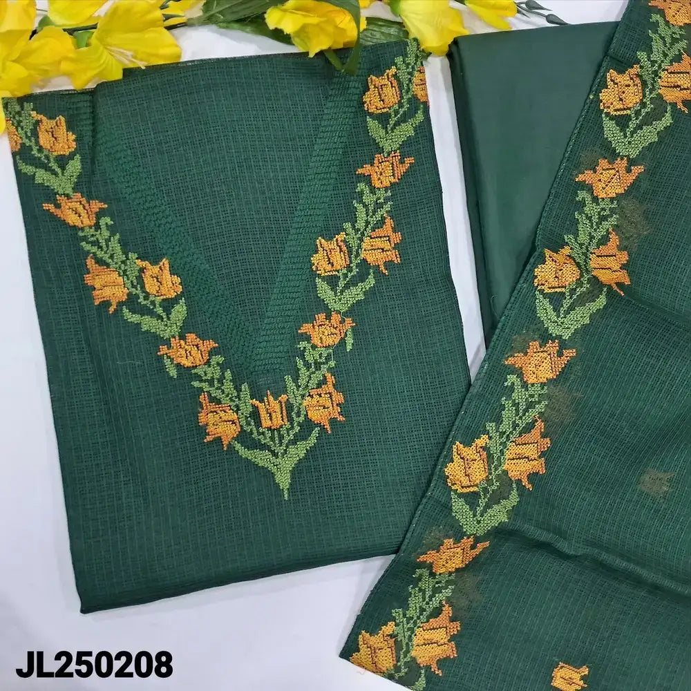 Bottle green fancy kota silk cotton salwar material jl250208-Neidhal