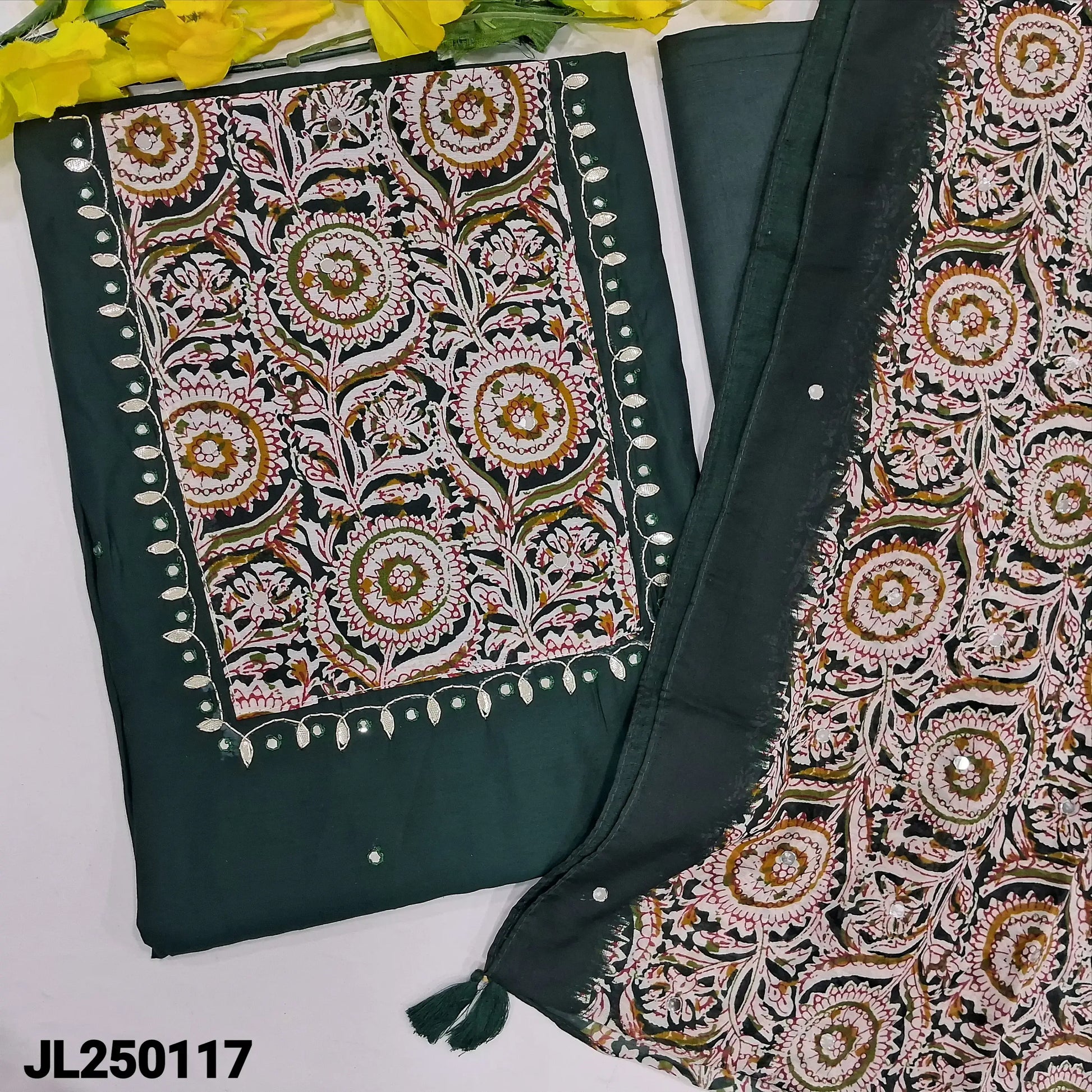 Bottle green fancy silk cotton salwar material jl250117-Neidhal