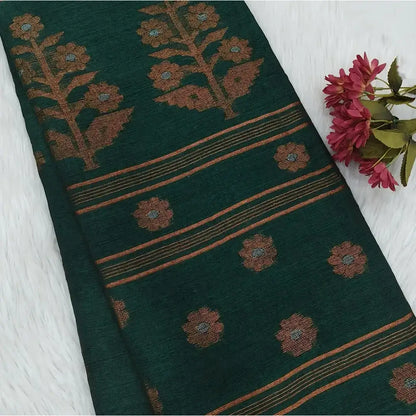 Bottle green linen saree ns111-Neidhal