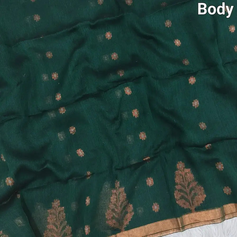 Bottle green linen saree ns111-Neidhal