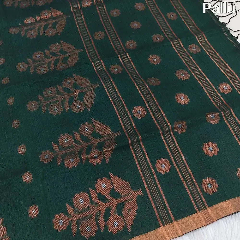 Bottle green linen saree ns111-Neidhal