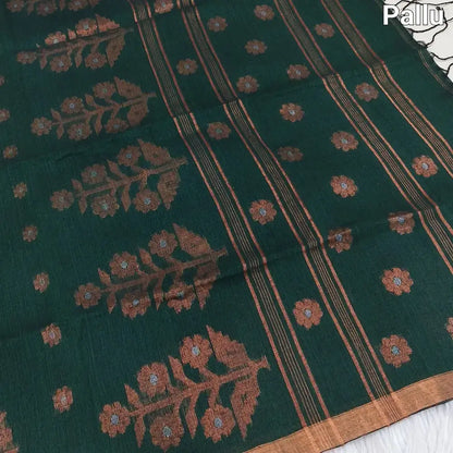 Bottle green linen saree ns111-Neidhal