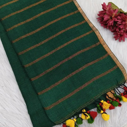 Bottle green premium linen saree ns149-Neidhal