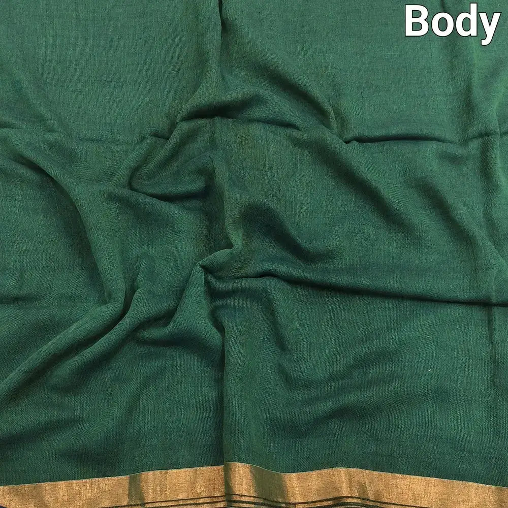 Bottle green premium linen saree ns149-Neidhal