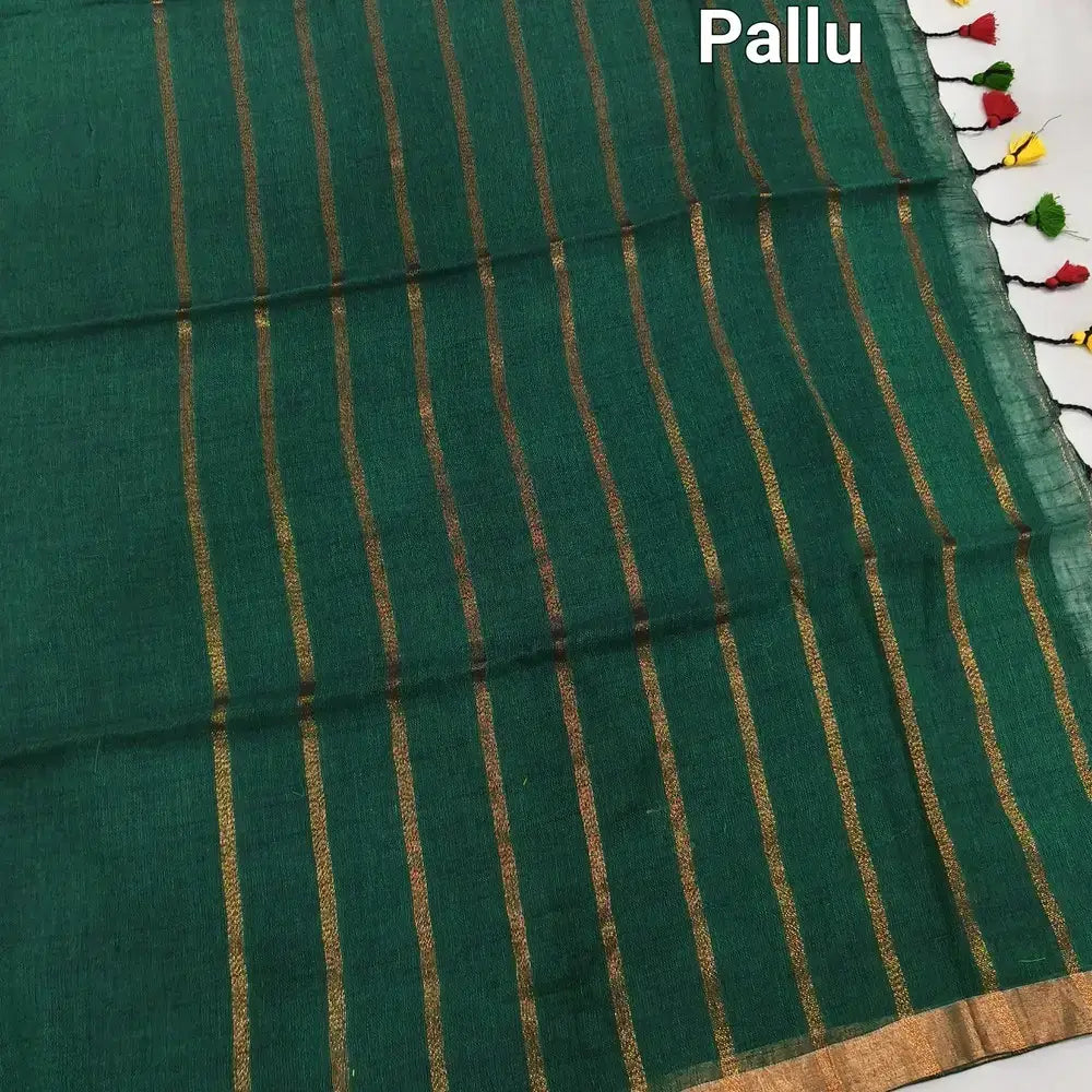 Bottle green premium linen saree ns149-Neidhal