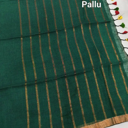 Bottle green premium linen saree ns149-Neidhal