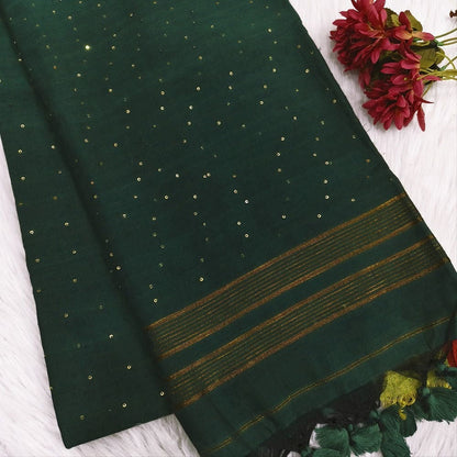 Bottle green pure mul cotton saree ns144-Neidhal