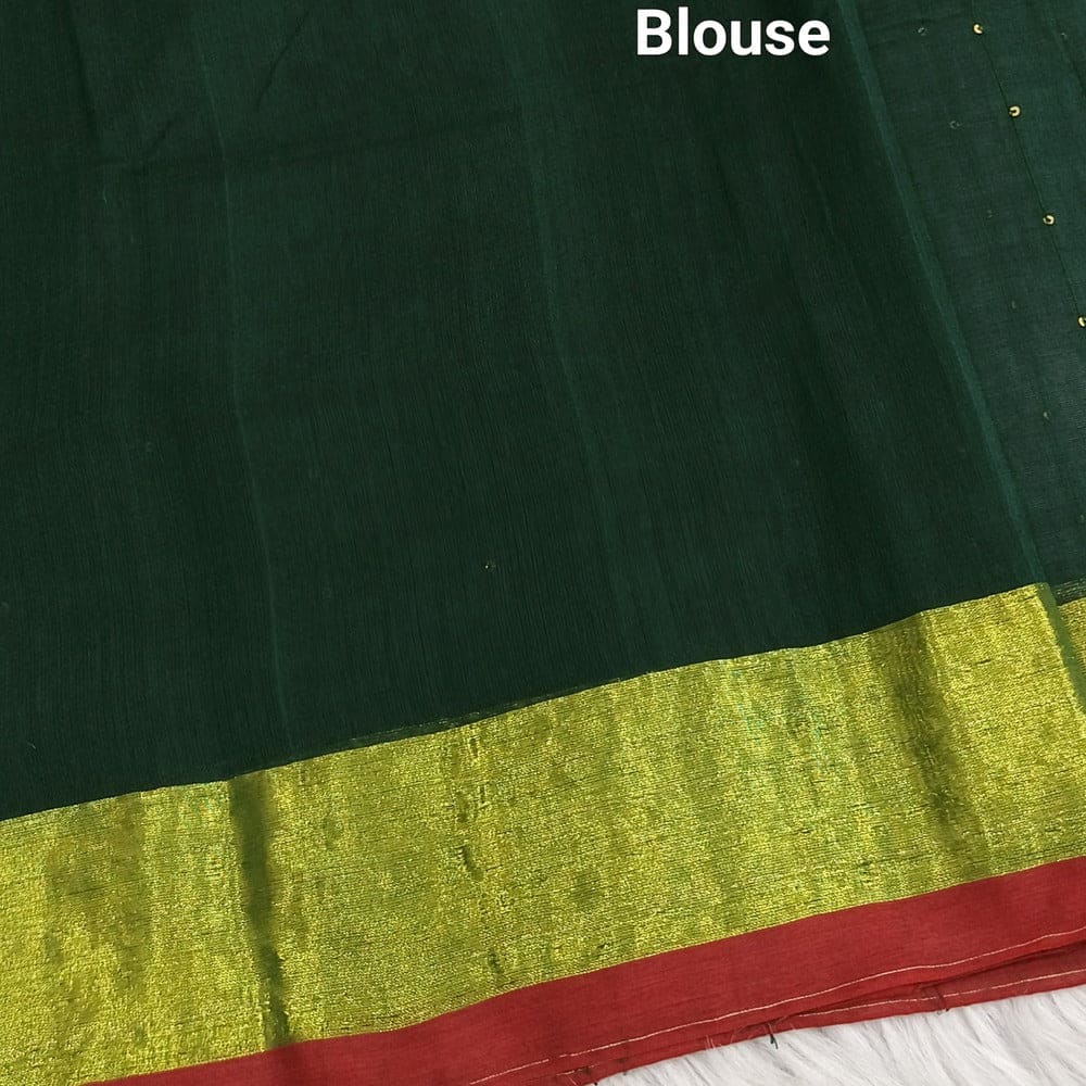 Bottle green pure mul cotton saree ns144-Neidhal