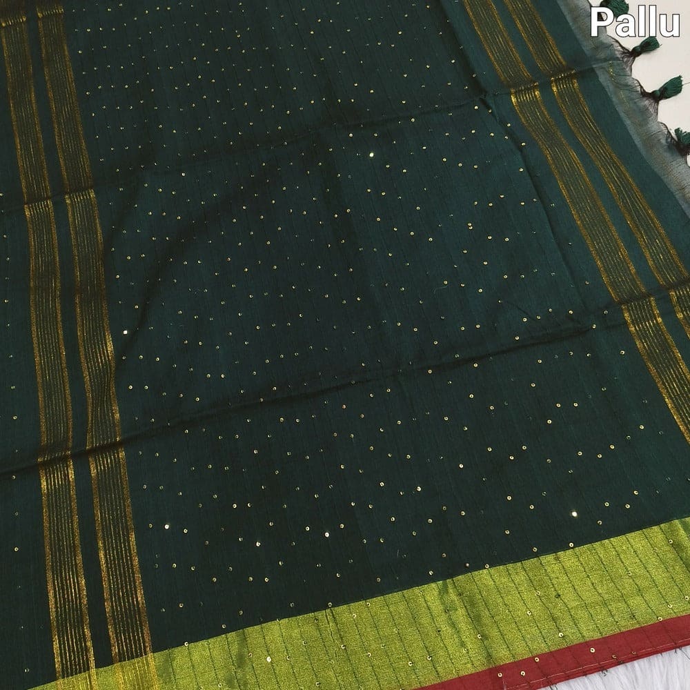 Bottle green pure mul cotton saree ns144-Neidhal