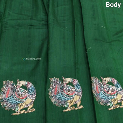 Bottle green semi jute silk saree ns33-Neidhal