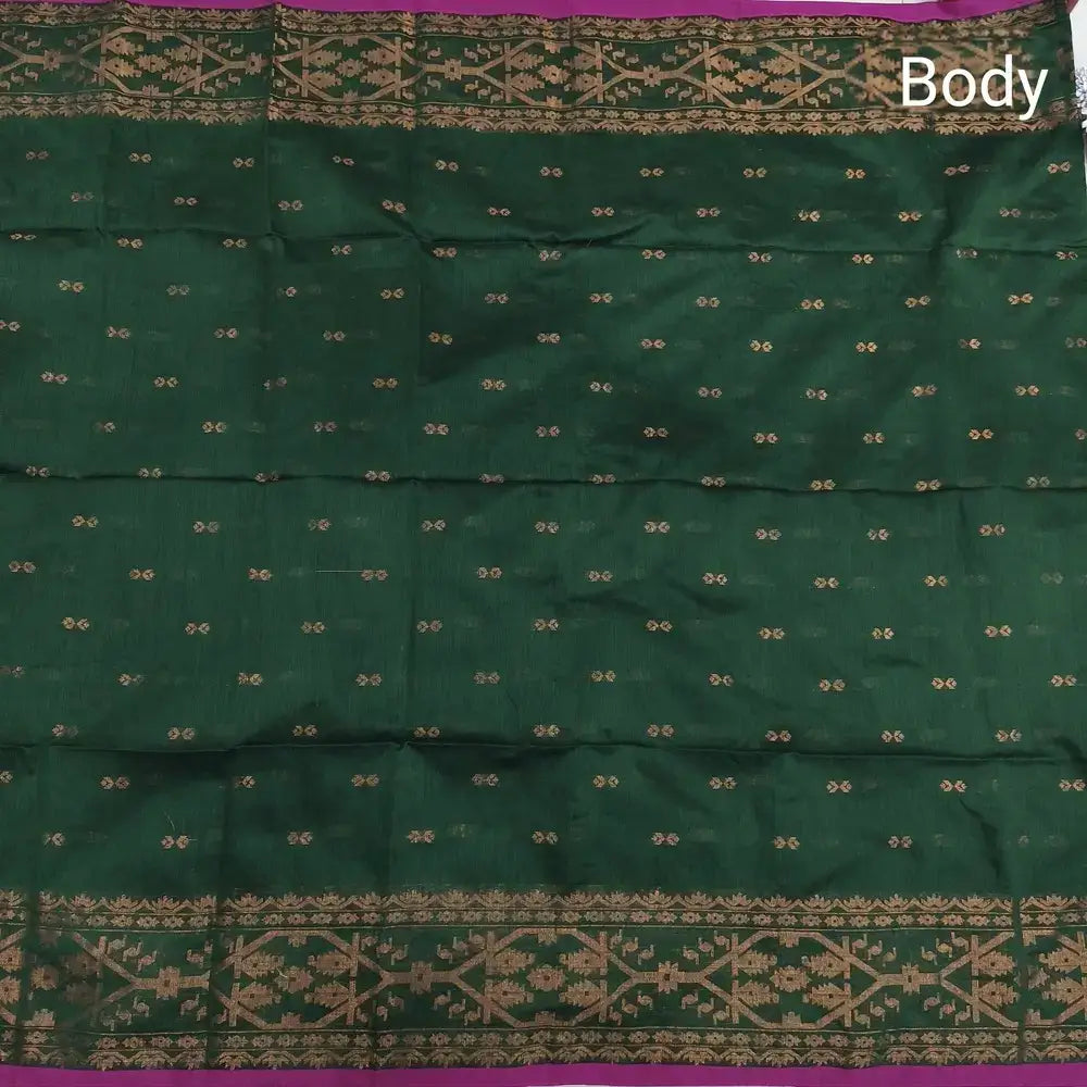 Bottle green silk cotton saree ns177-Neidhal