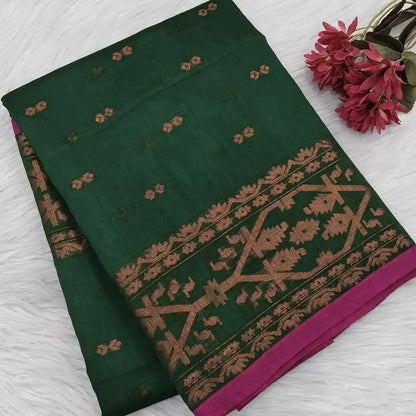 Bottle green silk cotton saree ns177-Neidhal