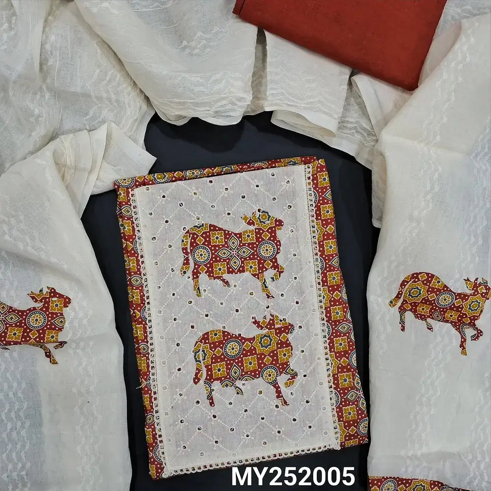 brick red ajrak cotton salwar material my252005-Neidhal