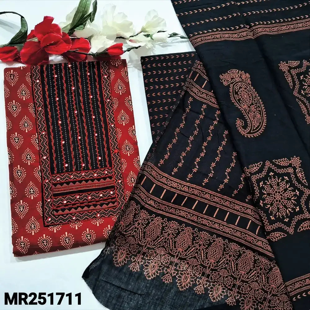 Brick red block printed cotton salwar material mr251711-Neidhal