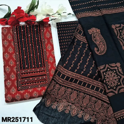 Brick red block printed cotton salwar material mr251711-Neidhal