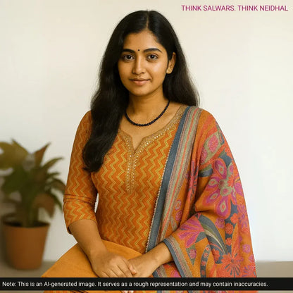 Brick red designer zigzag printed russian silk salwar material ag2522010 Neidhal