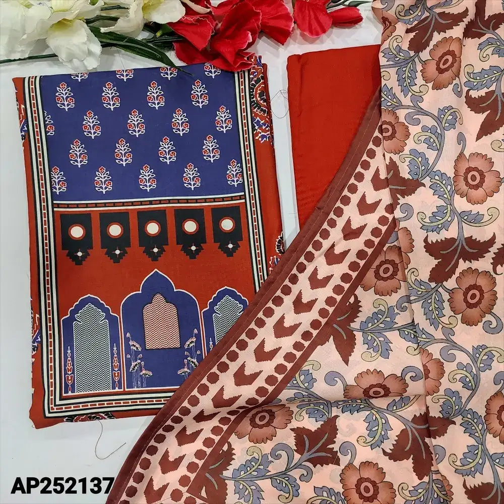Brick Red Printed Silk Cotton Salwar Material AP252137- Neidhal