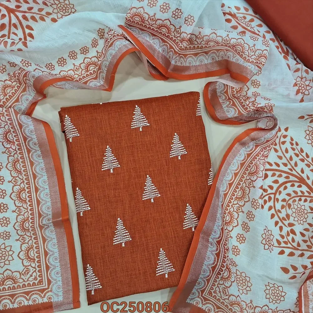 Brick red semi linen salwar material OC250806-Neidhal