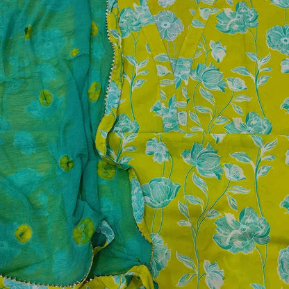 Bright Green Floral Cotton Salwar Material with Zari Work – Neidhal
