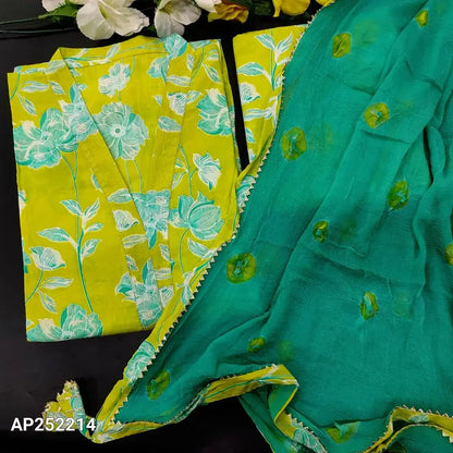 Bright Green Floral Cotton Salwar Material with Zari Work – Neidhal