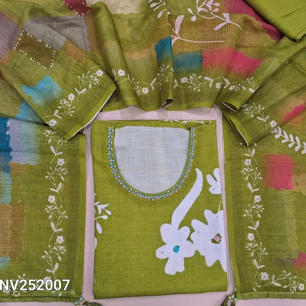 bright green premium linen unstitched salwar material nv252007-Neidhal