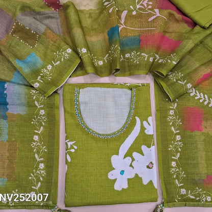 bright green premium linen unstitched salwar material nv252007-Neidhal
