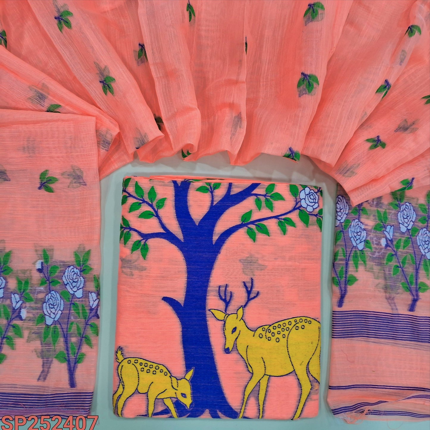 Bright Peach fancy slub silk cotton salwar material SP252407-Neidhal