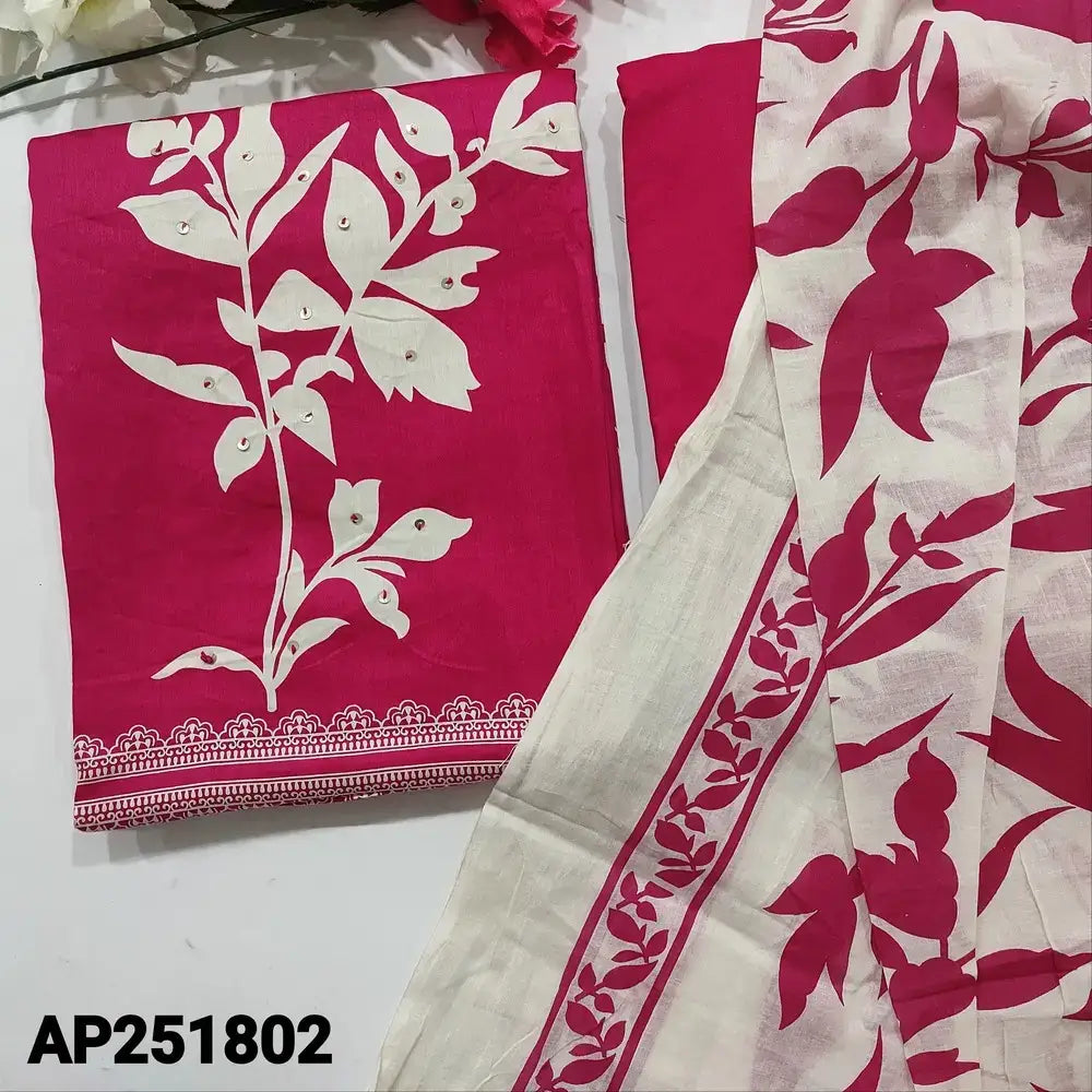 Bright Pink Printed Satin Cotton Salwar Material AP251802 - Neidhal