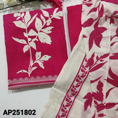Bright Pink Printed Satin Cotton Salwar Material AP251802 - Neidhal
