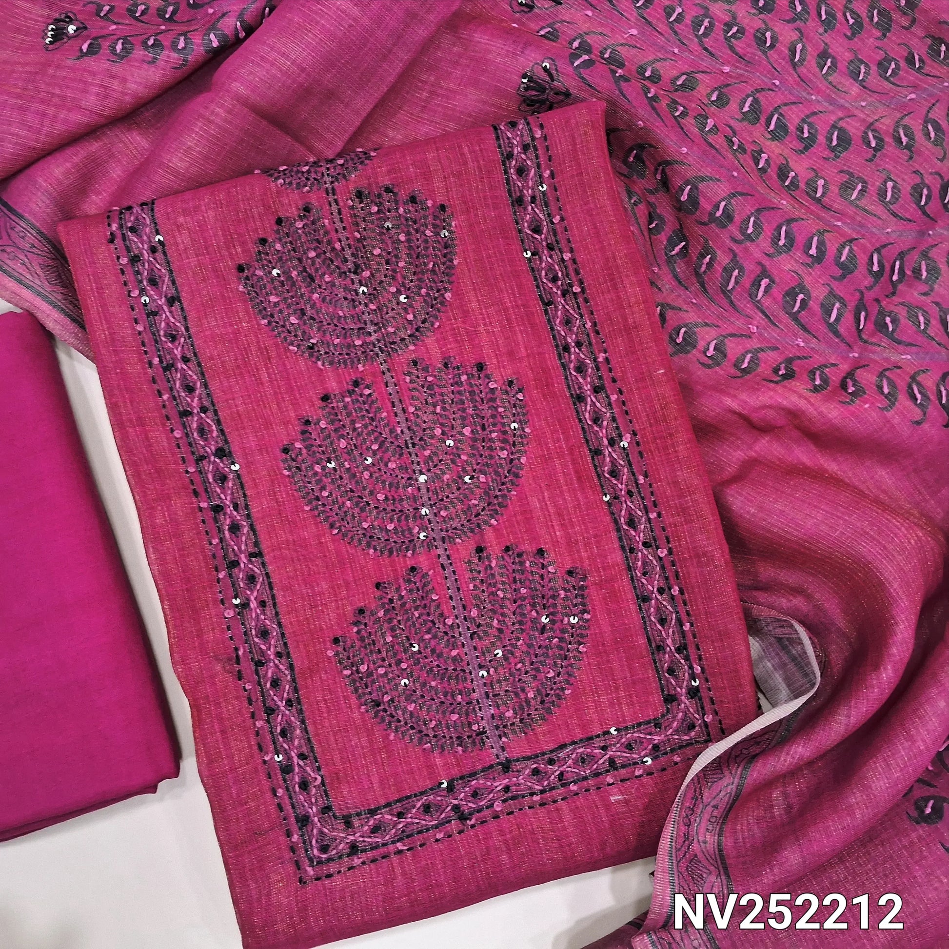 bright pink with golden tint tissue linen salwar material nv252212-Neidhal