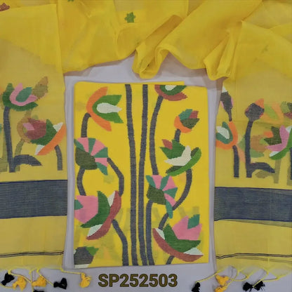 Bright sunshine yellow muslin jamdani salwar material SP252507-Neidhal