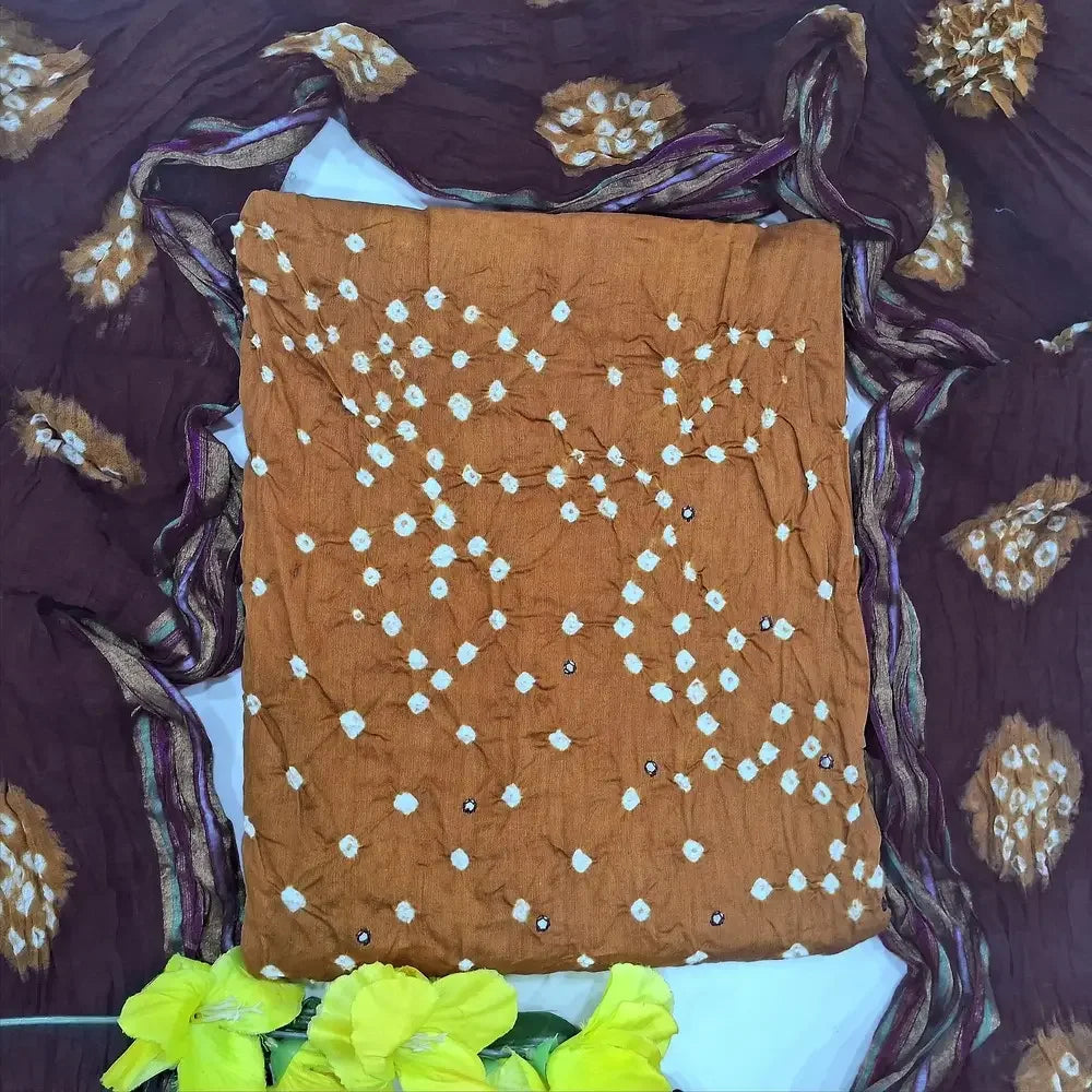 Brown bandhini pure cotton salwar material ag250708-Neidhal