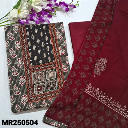 Brown block printed kantha cotton salwar material mr250504-Neidhal