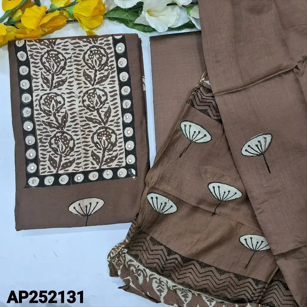 Brown block printed soft silk cotton salwar material ap252131-Neidhal