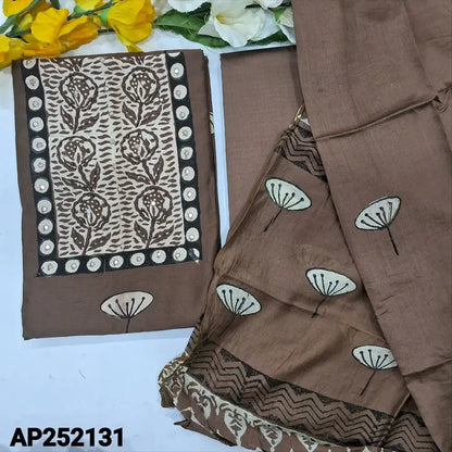 Brown block printed soft silk cotton salwar material ap252131-Neidhal