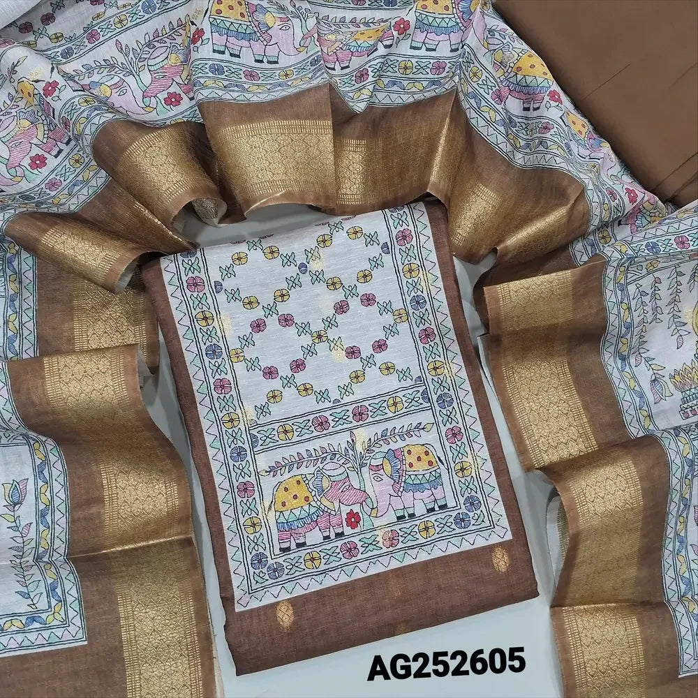 Brown digital printed fancy silk cotton salwar material ag252605 Neidhal