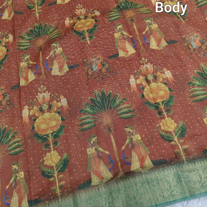 Brown digital printed light weight silk cotton saree ws315-Neidhal