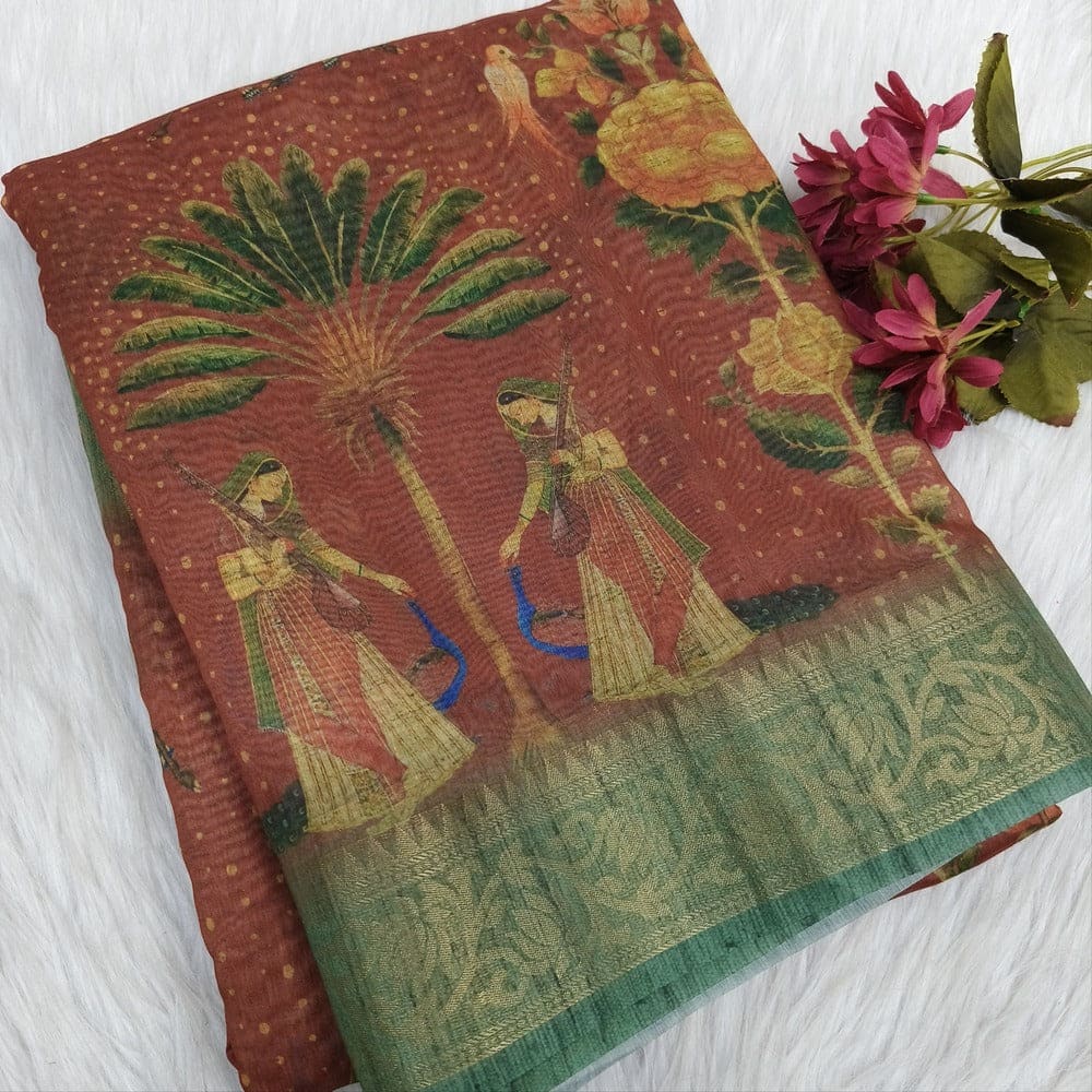 Brown digital printed light weight silk cotton saree ws315-Neidhal