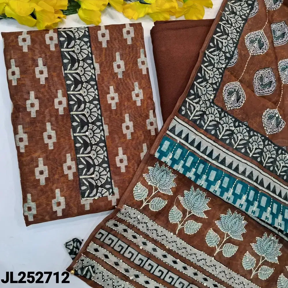 Brown digital printed silk cotton salwar material jl252712-Neidhal