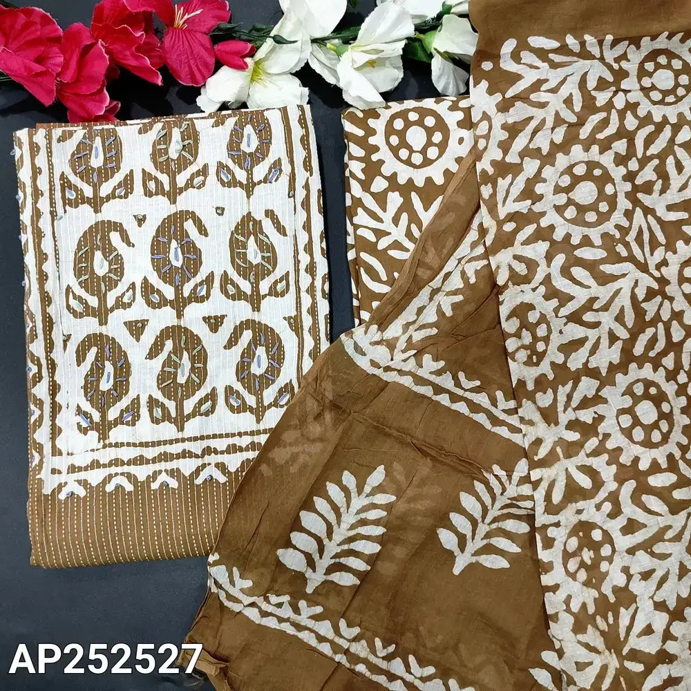 Brown original wax batik soft kantha cotton salwar material ap252527-Neidhal