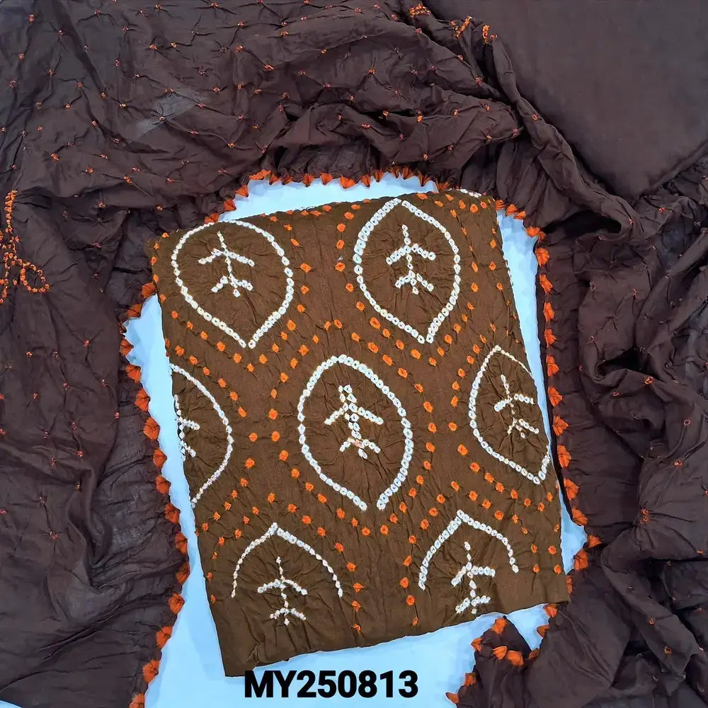 Brown origninal bandhini cotton salwar material my250813-Neidhal