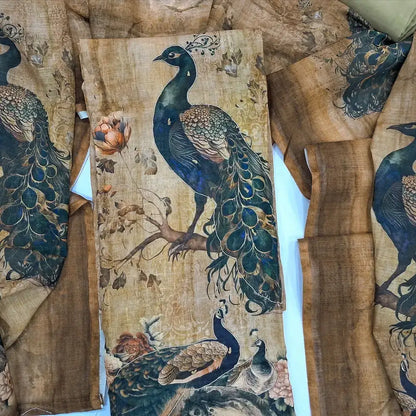 Brown peacock digital printed semi linen salwar material jn251902-Neidhal