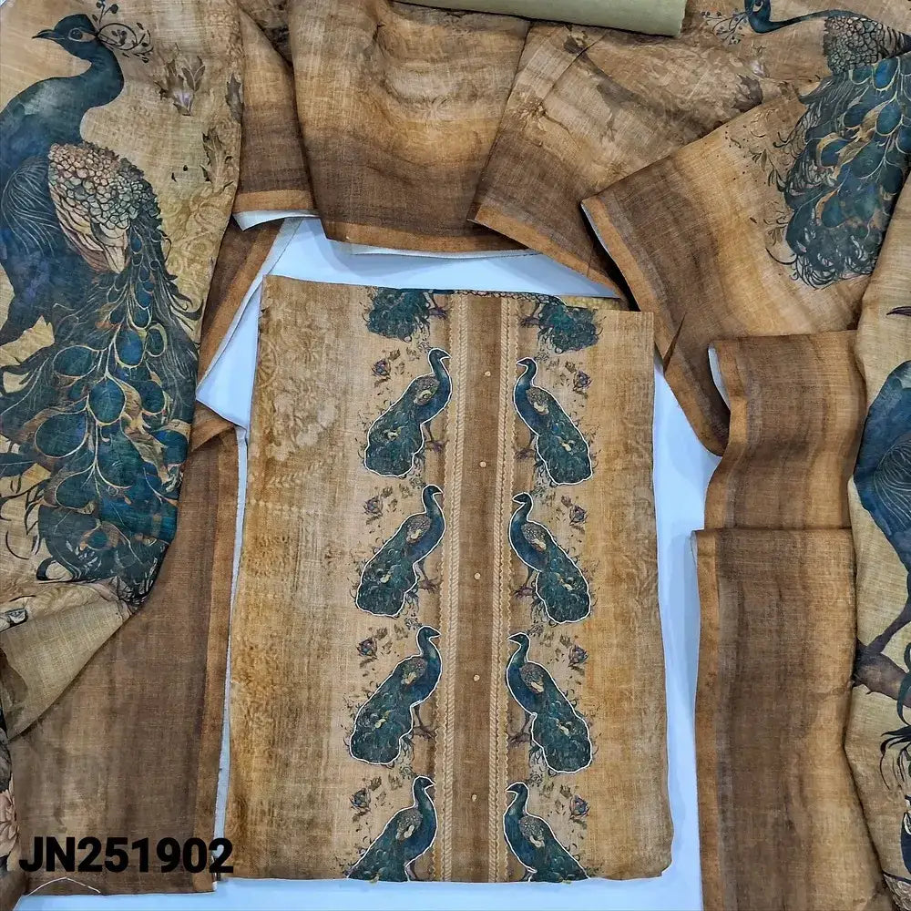 Brown peacock digital printed semi linen salwar material jn251902-Neidhal