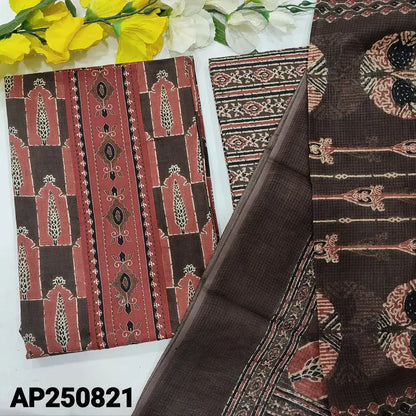 Brown printed cotton salwar material ap250821-Neidhal
